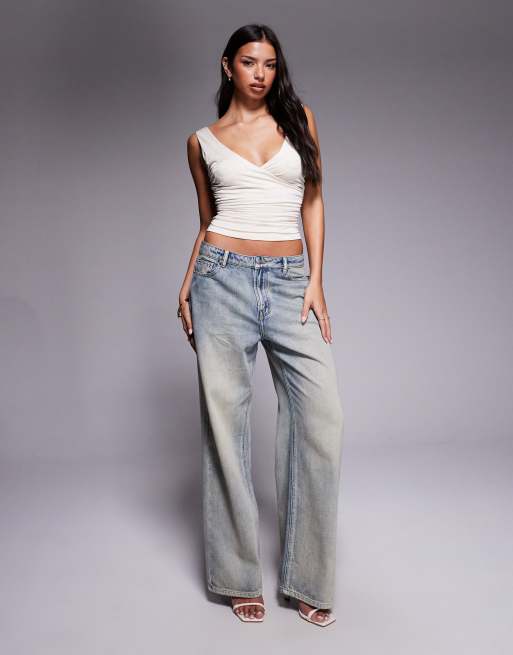 Tiger Mist Nura wrap front ruched side low back top in cream, 4 of 4