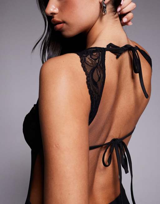 Tiger Mist - Nyomi - Robe courte à bretelles nouée dans le dos avec découpe et buste en dentelle - Noir, 2 de 4