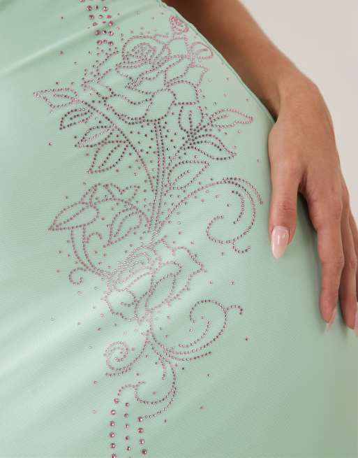 Tiger Mist - Ophelia - Robe longue à bretelles et dos échancré avec détail fleur à strass - Vert clair, 2 de 4