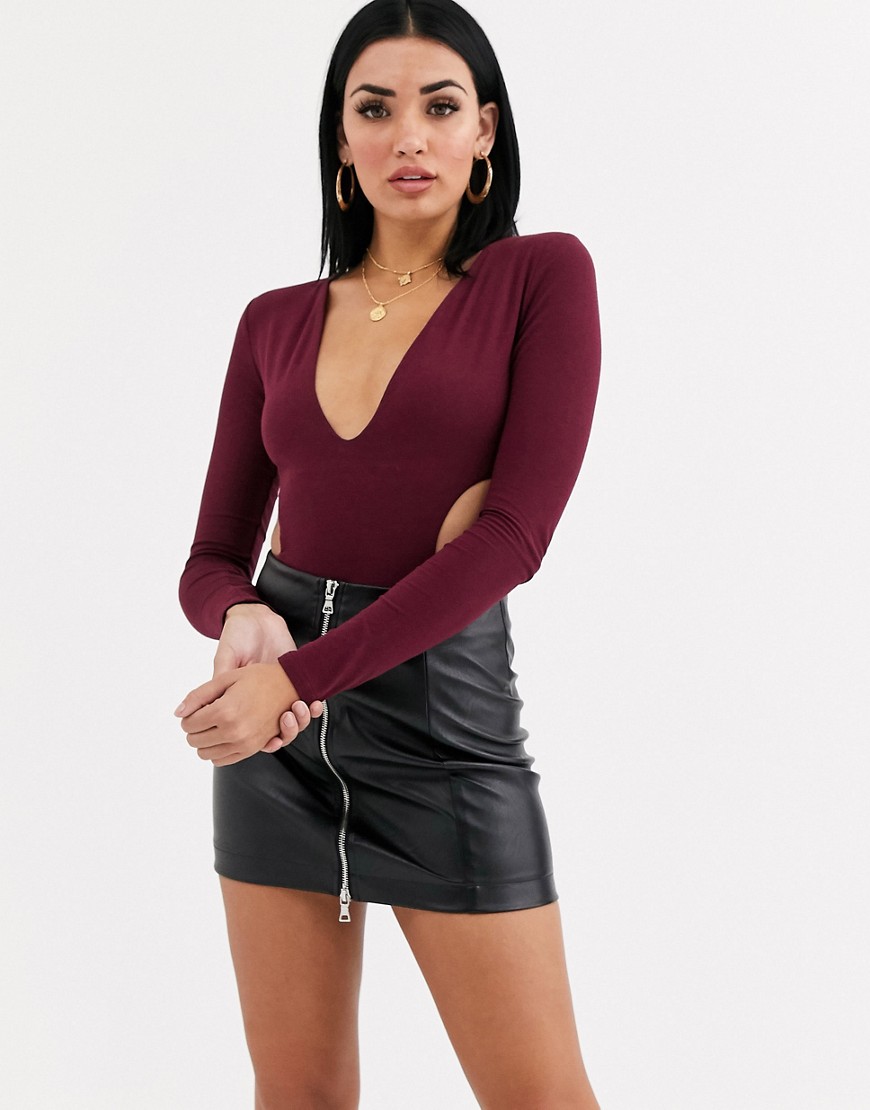 Tiger Mist Plunge Front Body In Berry-red