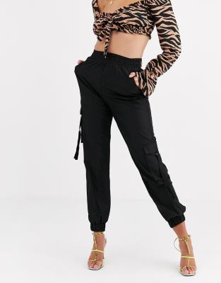 black pocket detail cargo pants