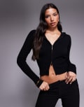 [Tiger Mist] Tiger Mist Sarina zip-up hooded long sleeve top in black L BLACK