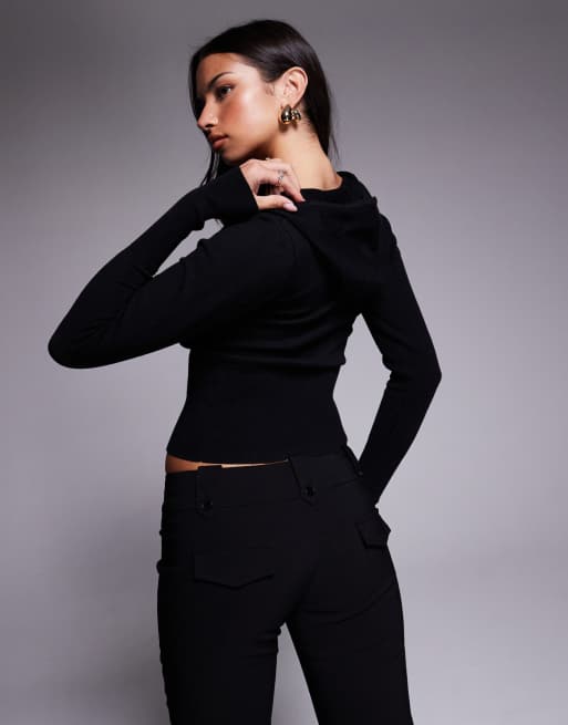 Tiger Mist Sarina zip up hooded long sleeve top in black | ASOS