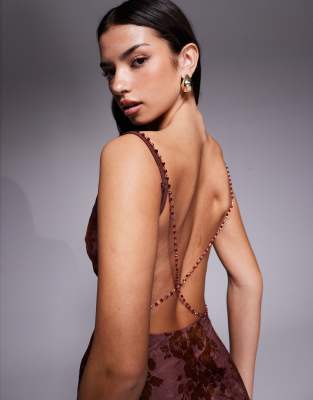 Tiger Mist Sparrow Devore Cowl Neck Beaded Cross Back Detail Mini Dress In Black