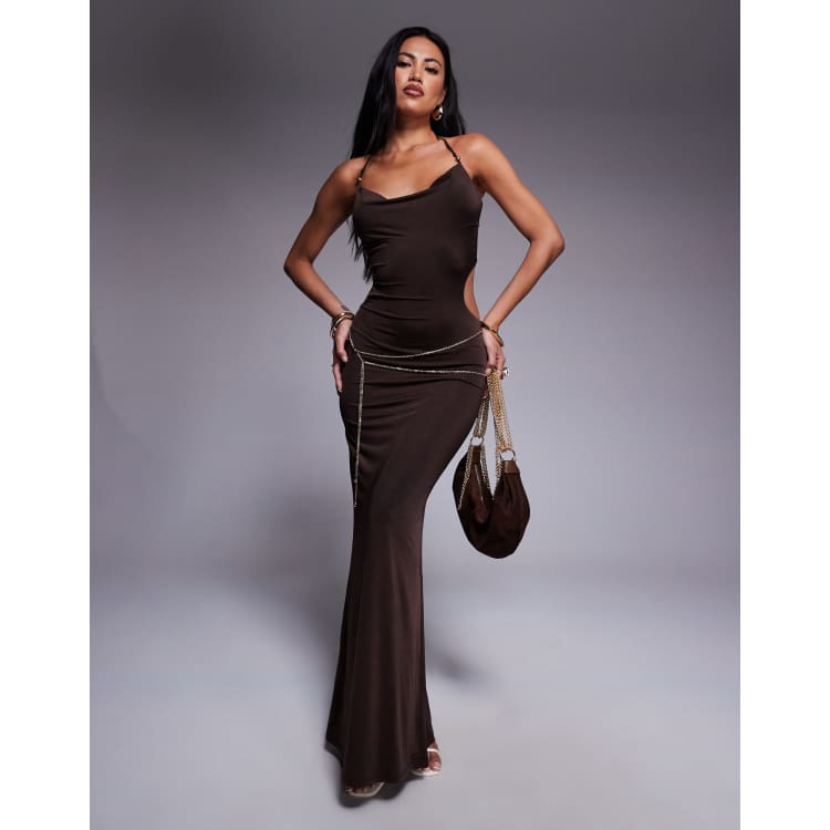 【即日発送】machatt back-open long dress brown 即日発送】machatt back-open long dress brown OPEN BACK SATIN