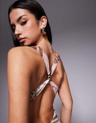 Tiger Mist Tamarin Cowl Neck Open Back Gold Hardware Detail Maxi Dress In Animal Print