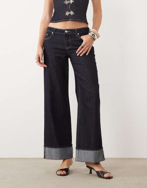 Tiger Mist Tilda wide leg turnup hem jeans co-ord in dark wash denim, 2 of 5
