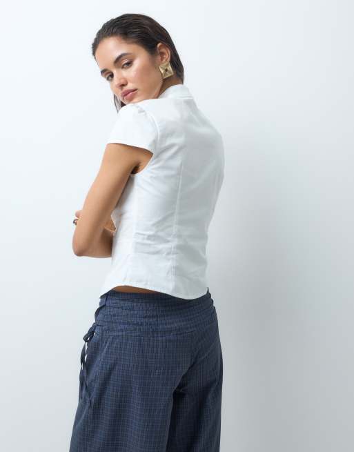 Tiger Mist Viola chemise à manches courtes avec ouverture goutte d'eau en blanc, 4 de 5
