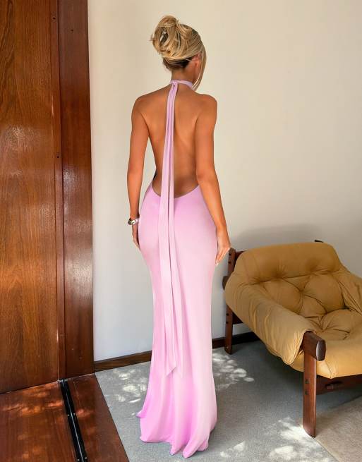 Tiger Mist x Em Venz Maddy - Robe longue dos nu à col nageur montant et détail drapé - Rose, 3 de 4
