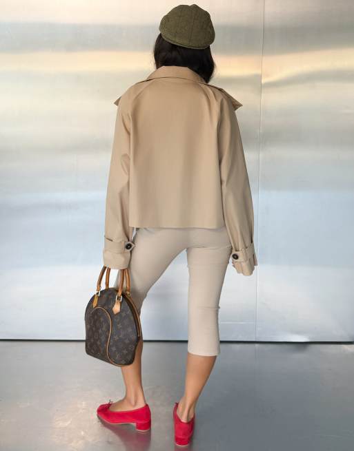 Tiger Mist x Jessica Bader funnel neck cropped trench coat co-ord in beige, 3 of 4