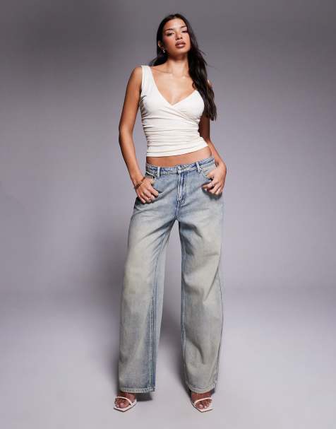 Tiger Mist Zanthe butterfly print low-mid rise oversized straight leg jeans in light wash denim - view 1