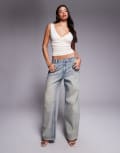 [Tiger Mist] Tiger Mist Zanthe butterfly print low-mid rise oversized straight leg jeans in light wash denim-Grey M Wash Grey