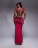 Tiger Mist Zita square neck open scoop back satin bow detail maxi dress in berry red
