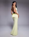 [Tiger Mist] Tiger Mist Zita square neck open scoop back satin bow detail maxi dress in lemon-Yellow M YELLOW