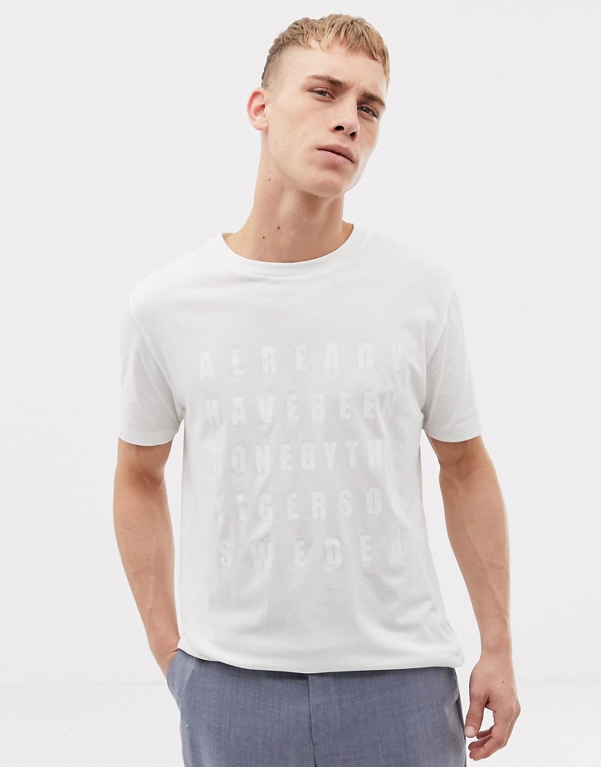 Tiger of Sweden Jeans - Slim-fit t-shirt met tekst op de borst in gebroken wit