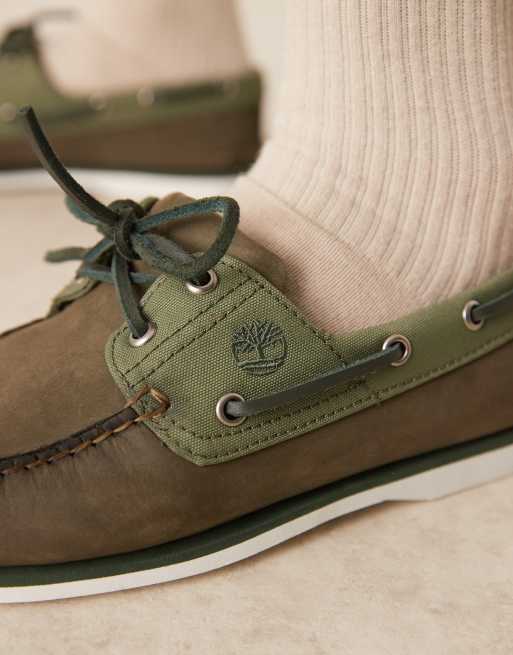 Timberland 2 eye boat shoe in dark green nubuck, 2 of 4