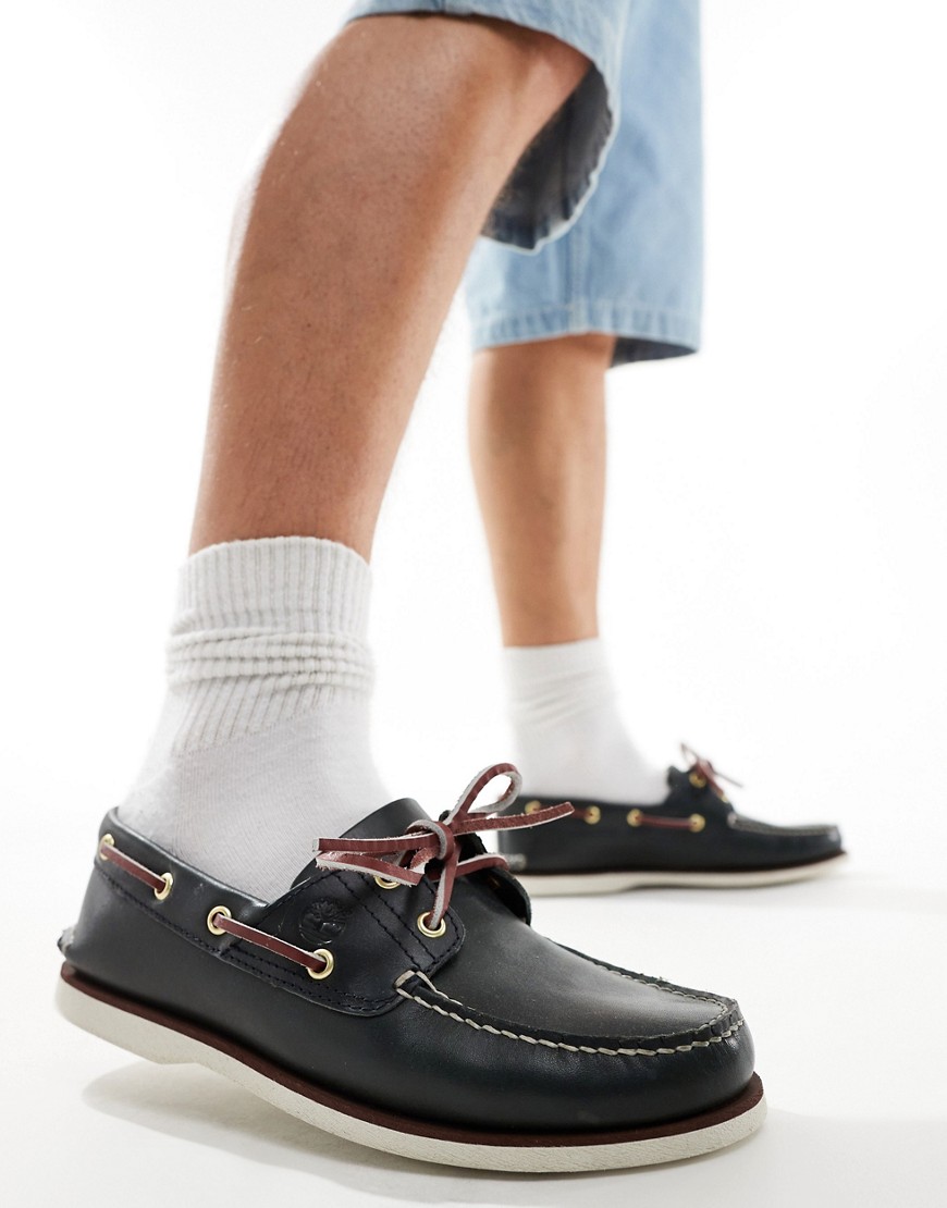 Timberland 2 eye boat shoes in navy full grain leather