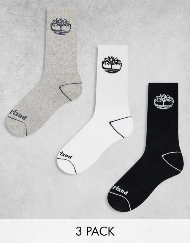 Timberland - 3 pack logo crew socks in black