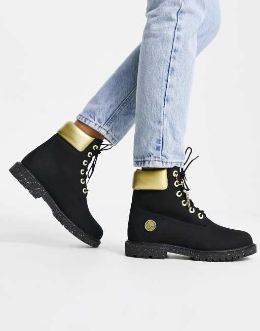 Retencion pasillo Riego Timberland 6 inch Heritage cupsole boots in black and gold | ASOS