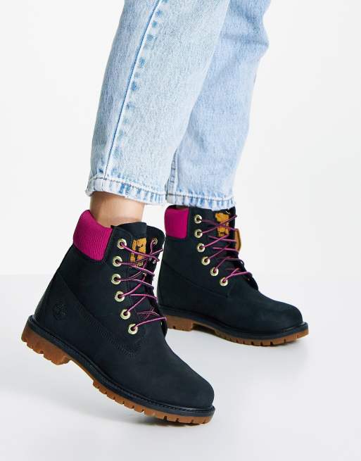 Black pink timberland boots best sale