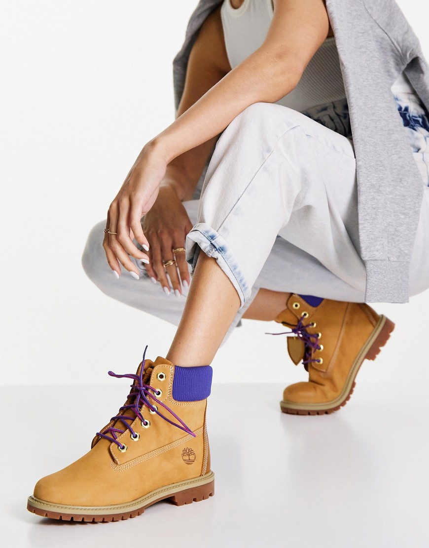 Timberland 6 inch Heritage cupsole boots in wheat tan/purple-Brown