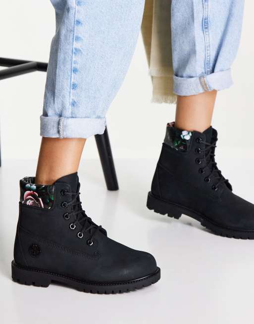 Timberland 6 inch Heritage cupsole floral boots in black