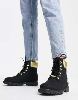 Timberland 6 inch Hert cupsole boots in black/gold