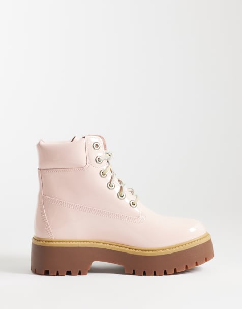 Timberland 6 inch Lace Up boots in pink leather - view 1