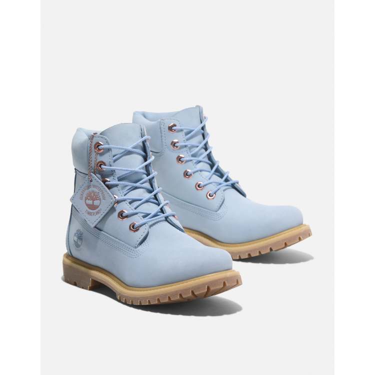 Timberland 6 inch lace up waterproof boot in light blue nubuck