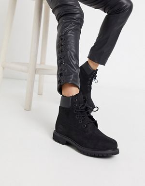 Timberland 6 Inch Premium Black Lace Up Flat Boots