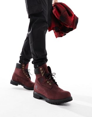Timberland 6 inch premium boots in burgundy nubuck leather