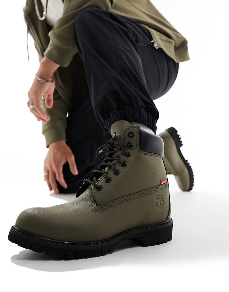 Timberland 6 inch premium boots in green helcor leather