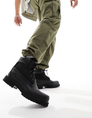 Timberland 6 inch premium boots in green leather with rubber toe remix detailing