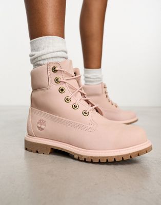 Timberland 6 inch premium boots in light pink nubuck leather