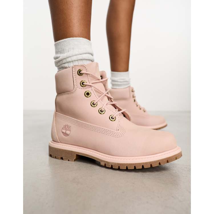 Pink timbs outlet with bow