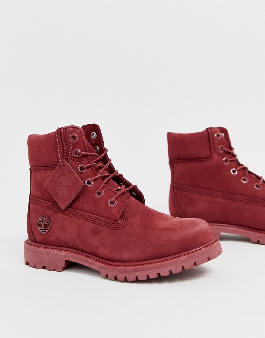 Timberland 6 Inch Premium dark red leather lace up flat boots