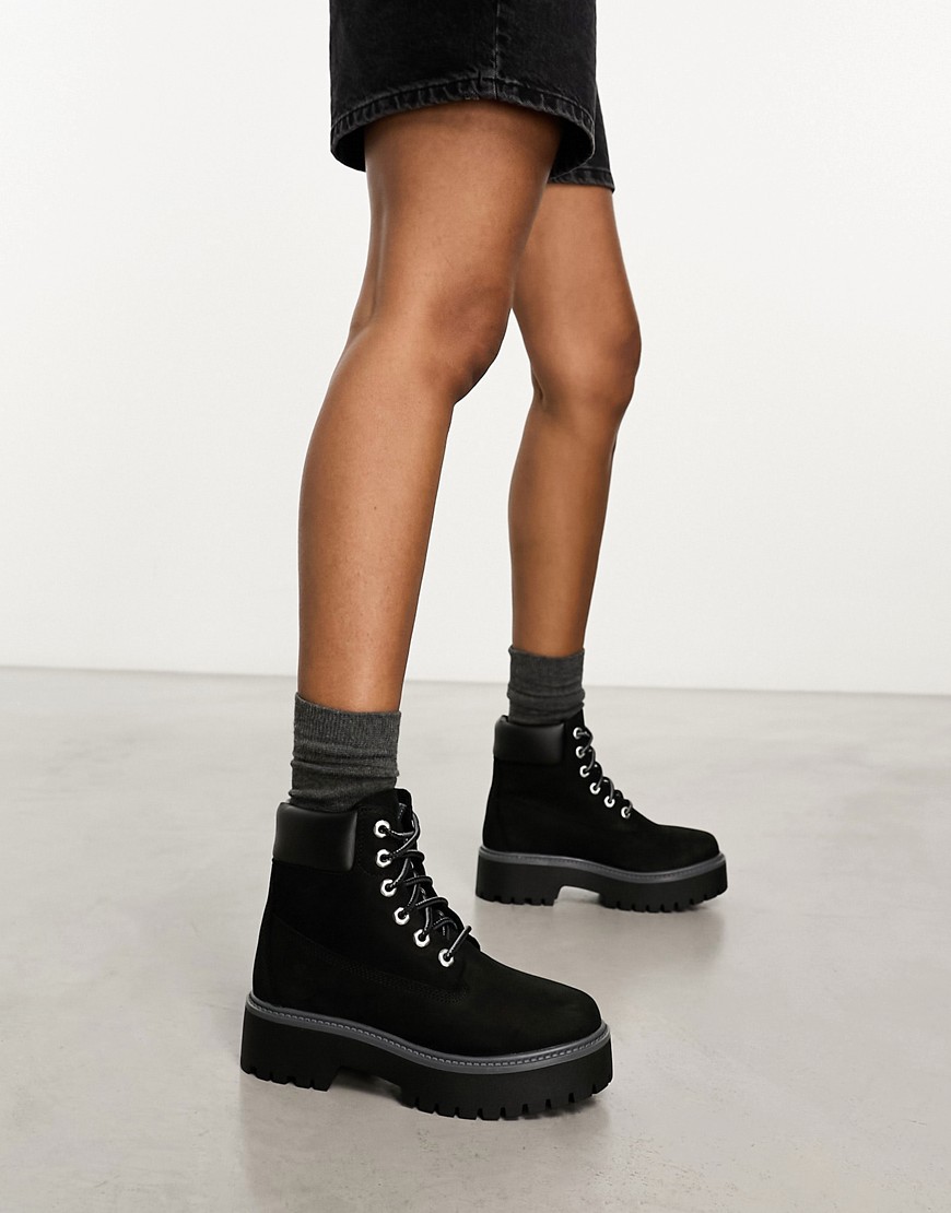 Timberland 6 Inch premium elevated platform boots in black nubuck leather