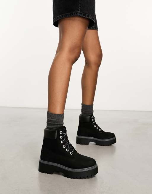 Timberland 6 Inch premium elevated platform boots in black nubuck ...