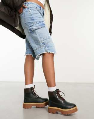 Timberland 6 inch premium elevated platform boots in dark green full grain leather - ASOS Price Checker