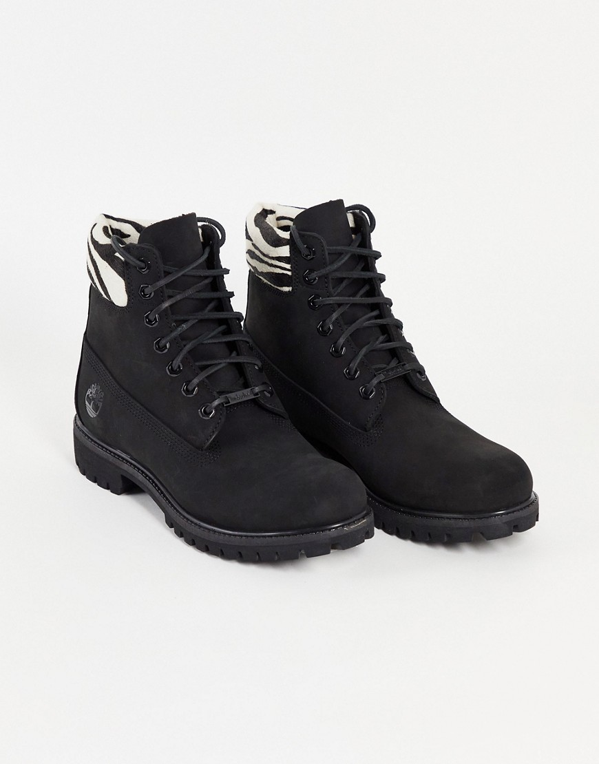 Timberland 6 inch premium lace up boots in black zebra