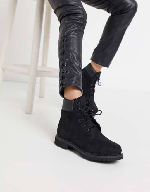 6 inch premium lace up flat boots in black |