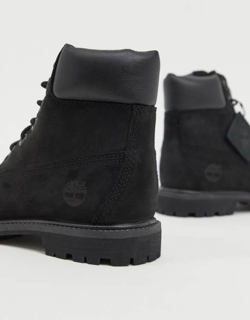 Timberland 6 inch premium lace up flat boots in black