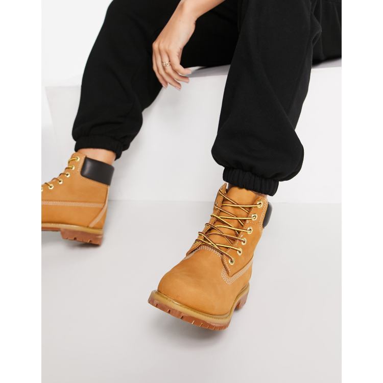 ernstig Kwijting pasta Timberland 6 inch premium lace up flat boots in wheat tan | ASOS