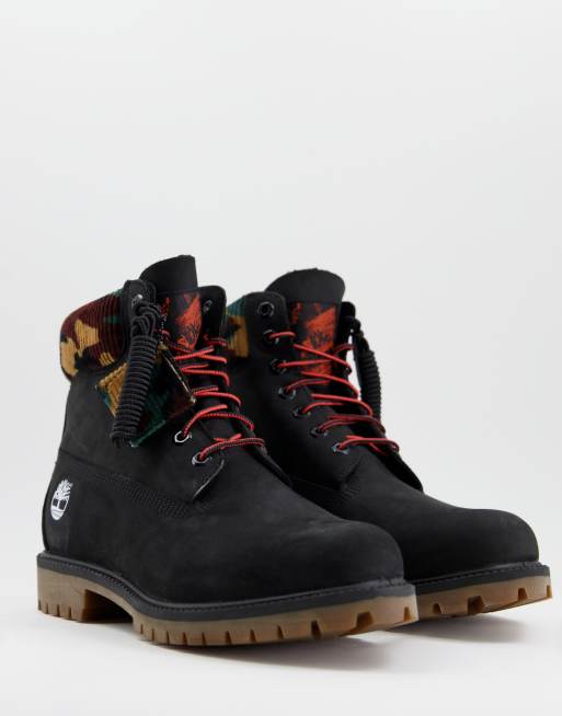 Timberland 6 Inch Premium Rubber Cup boots in black with camo