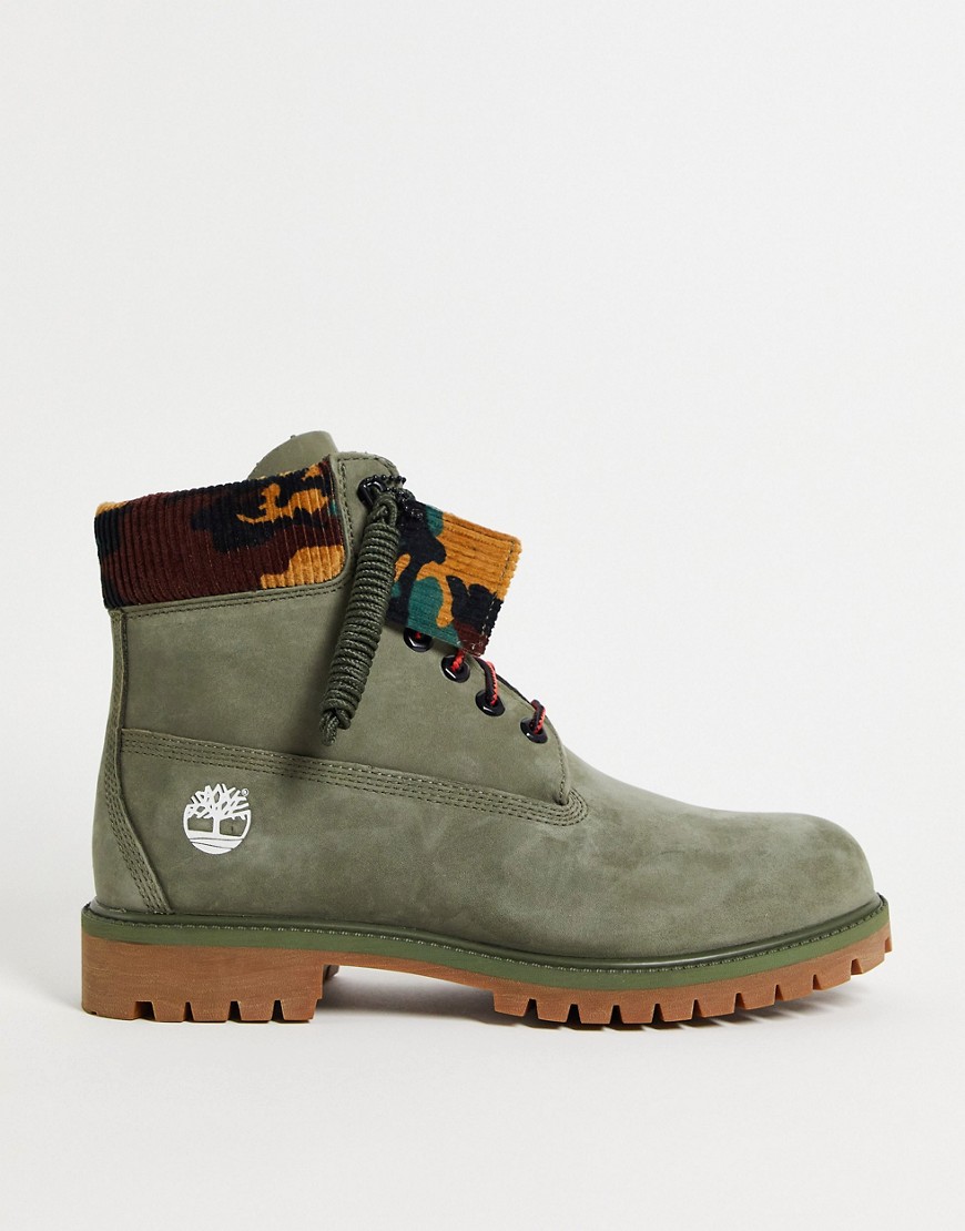 Timberland 6-inch premium rubber cup boots in black with camo-Green
