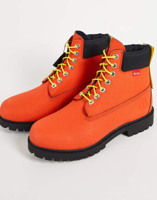 Orange and store black timberlands