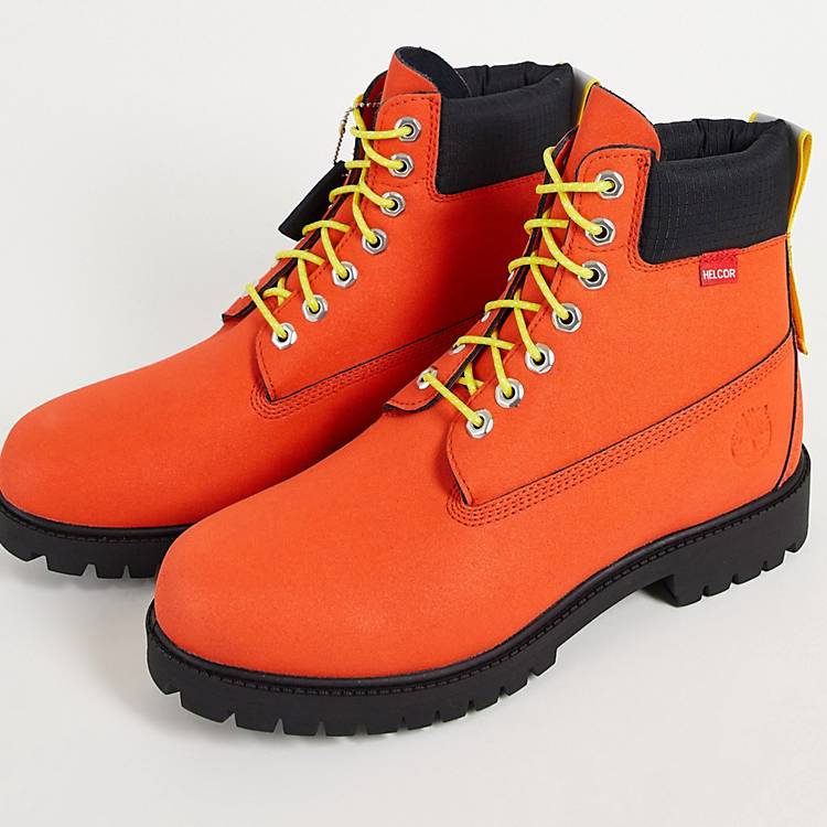 listener Paine Gillic Muddy Timberland 6 inch premium rubber toe WP boots in orange | ASOS
