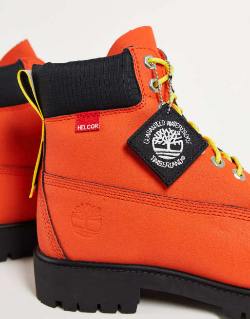 Orange and shop black timberlands