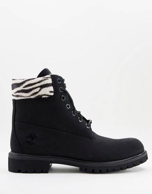 Timberland 6 inch Premium zebra boots in black