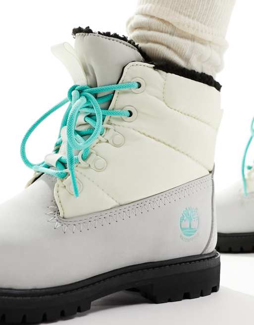 Timberland 6 inch puffer boots in light grey nubuck leather